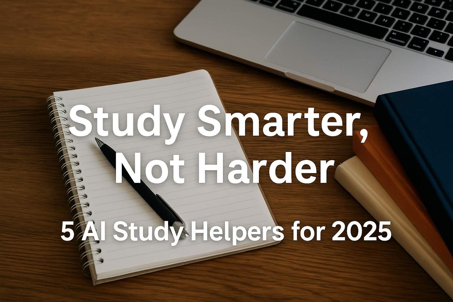 Professional blog header with text 'Study Smarter, Not Harder: 5 AI Study Helpers for 2025' on a sleek modern background with educational and AI-themed visuals