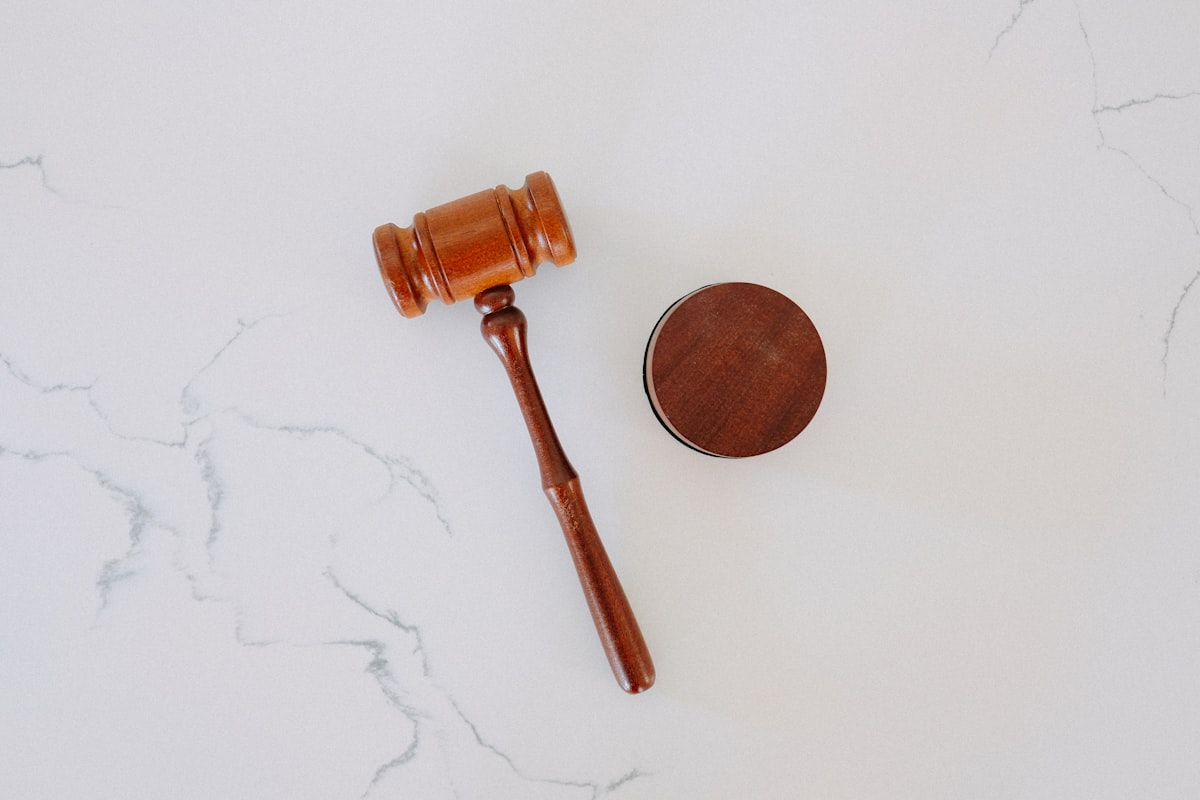 Court gavel, representing the legal landscape around AI voice cloning