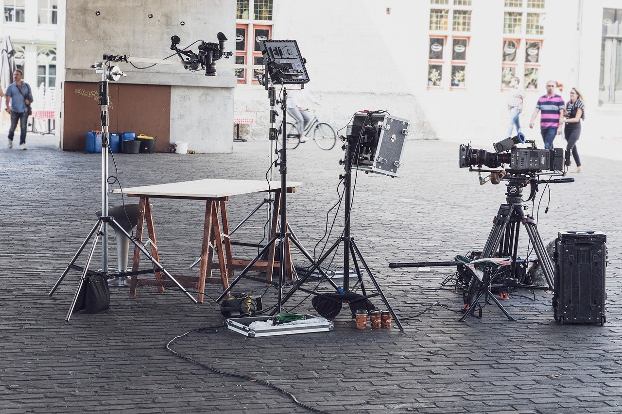 Camera and crew on a video production set